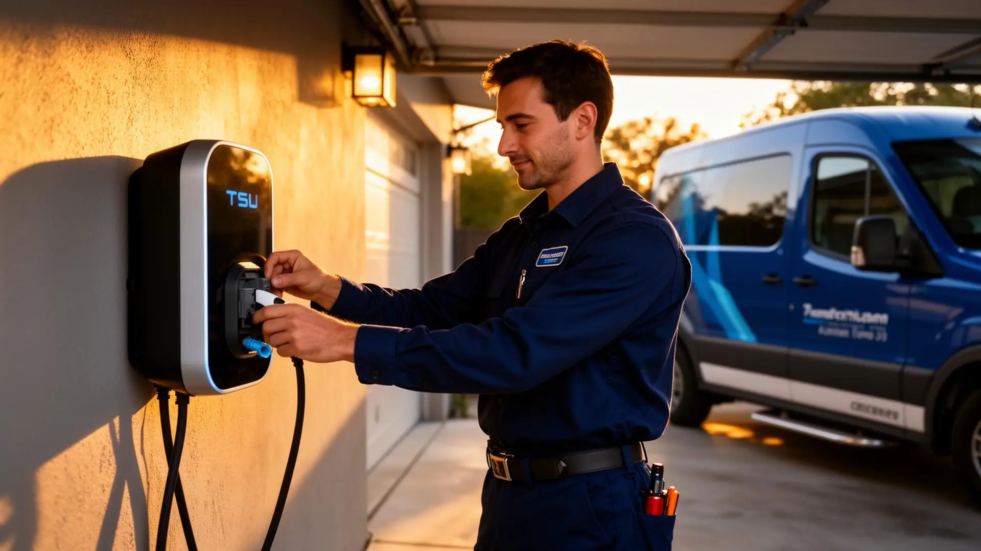 Civitas Electrical technician installing an EV charger in an Austin home